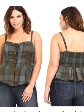 Outlander x Torrid Plaid Lace-Up Peplum Tank Top